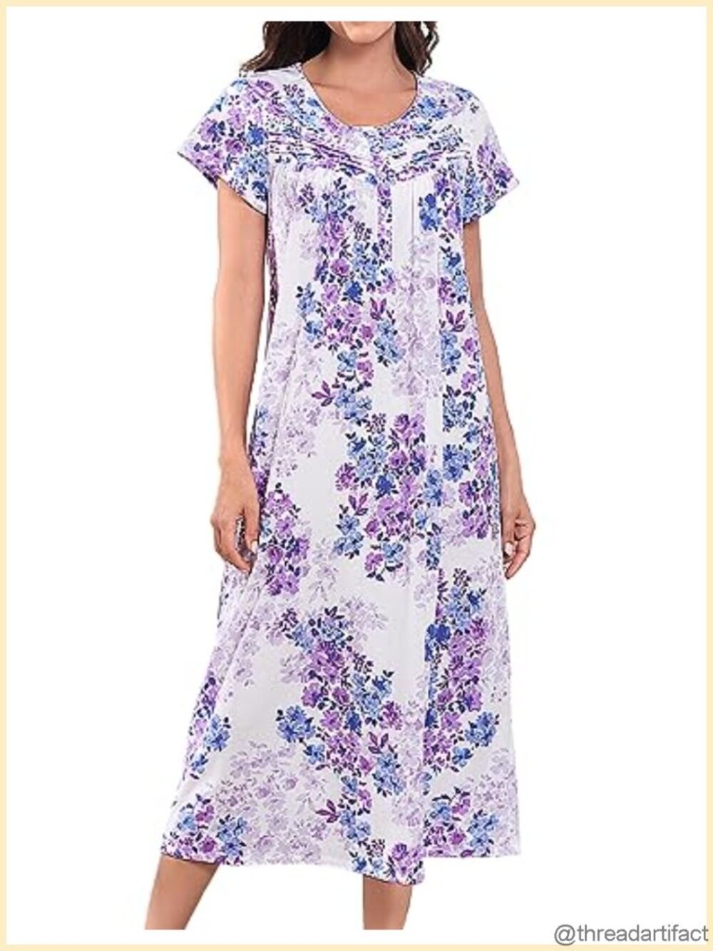 100% Cotton Nightgown Short Sleeve Sleepshirt Soft Lace Button Tunic